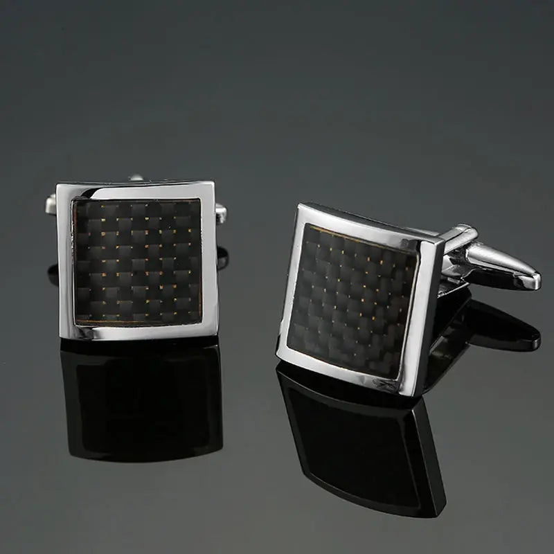 Eco-Friendly Carbon Fiber & Mahogany Square Cufflinks – Laser Lattice Pattern French Shirt Accessories for Men