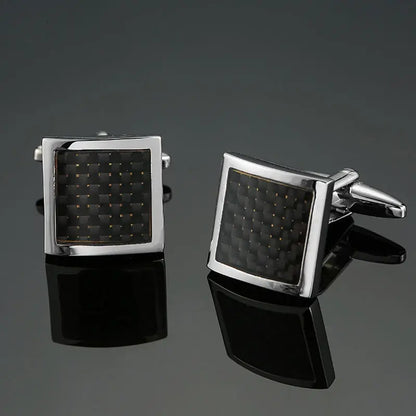 Eco-Friendly Carbon Fiber & Mahogany Square Cufflinks – Laser Lattice Pattern French Shirt Accessories for Men