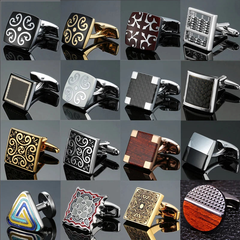 Eco-Friendly Carbon Fiber & Mahogany Square Cufflinks – Laser Lattice Pattern French Shirt Accessories for Men