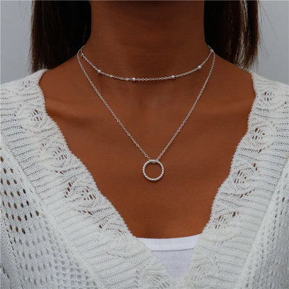 Boho Multi-Layer Moon Pendant Necklace for Women – Trendy Zinc Alloy Layered Chain Jewellery