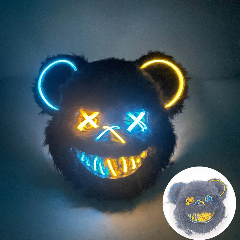 Scary Neon Light Mask – Killer Bear LED Cosplay for Halloween