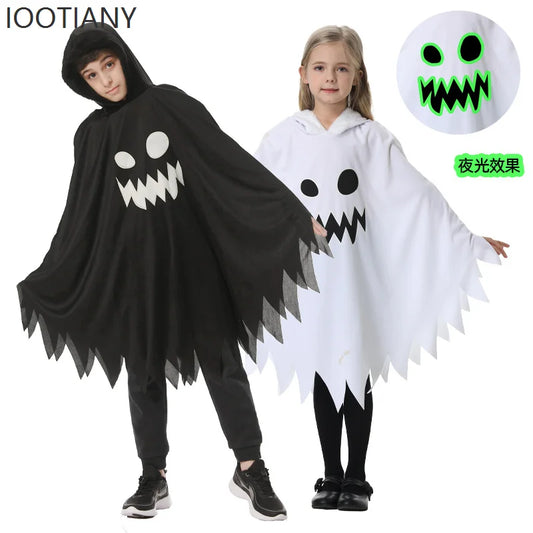 Kids Luminous Ghost Cape Costume – Halloween Party Fancy Dress for Boys & Girls