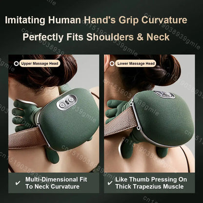 Wireless Electric Deep Tissue Neck and Shoulder Massager Cervical Spine Kneading Relax Muscles Hot Compress Back Massager Pillow