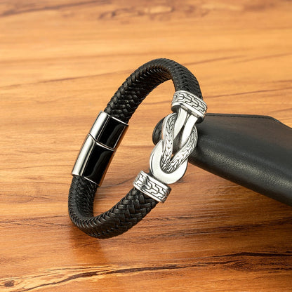 XQNI Stainless Steel Bracelets Weave Black/Brown Leahter Magnetic Buckle Rope Jewelry Accessories Bangles Gifts for Men Friend