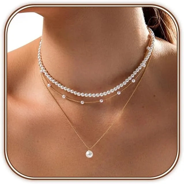Gold Plated Dainty Layered Pearl Necklace for Women – Elegant Choker Jewellery & Anniversary Gift