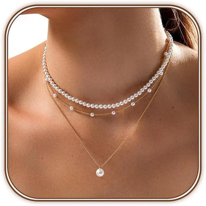 Gold Plated Dainty Layered Pearl Necklace for Women – Elegant Choker Jewellery & Anniversary Gift