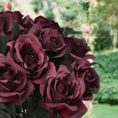 Halloween Black & Burgundy Dahlia Artificial Flowers – Creepy Chic Branch Arrangement for Home & Events