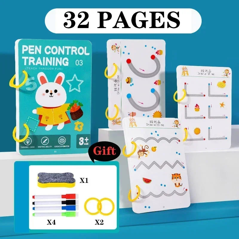 Reusable Magic Tracing Workbook – Montessori Handwriting & Drawing Practice Book for Children