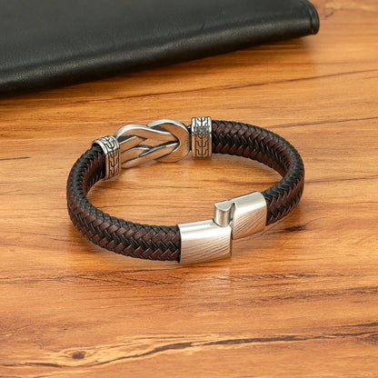 XQNI Stainless Steel Bracelets Weave Black/Brown Leahter Magnetic Buckle Rope Jewelry Accessories Bangles Gifts for Men Friend