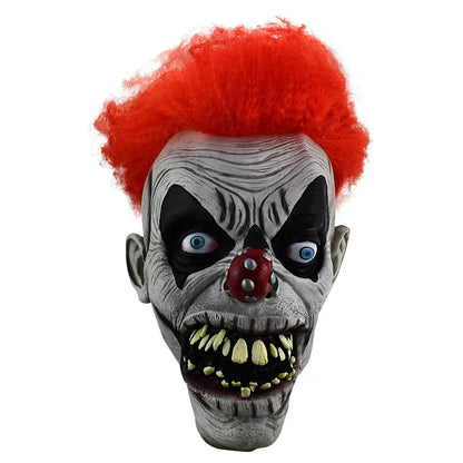 Terrifying Halloween Flame Clown Mask – Realistic Latex Horror Zombie Joker with Wig | Scary Masquerade Party Prop