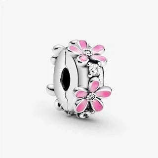 925 Sterling Silver Pink Daisy Flower Spacer Charms – Butterfly, Heart & Bird Beads for DIY Bracelet & Necklace Jewellery