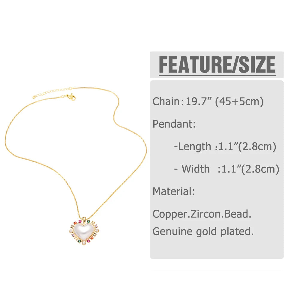 ASJEWELRY White Pearl Shell Bee & CZ Crystal Heart Necklace for Women – Elegant Zircon Jewellery Gift
