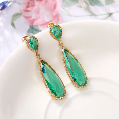 Elegant Green & Purple CZ Water Drop Dangle Earrings for Women – Huitan Luxury Wedding & Party Jewellery