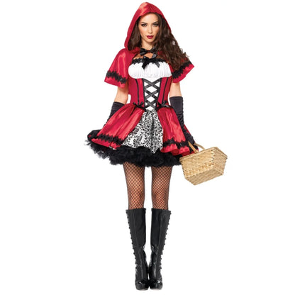 Enchanting Red Riding Hood Cosplay Dress – Women’s Halloween Fairy Tale Costume with Shawl & Cap