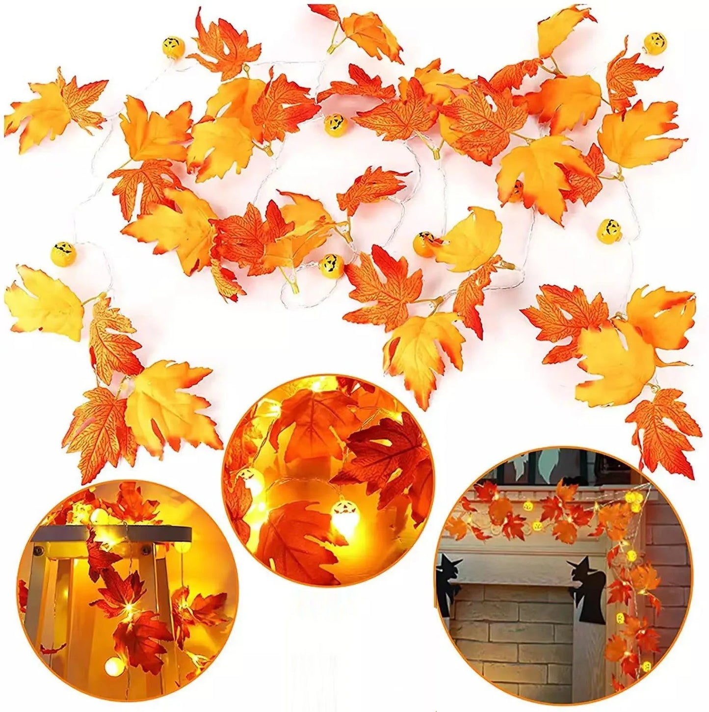 LED Pumpkin & Maple Leaf Garland – Autumn Fairy String Lights for Parties, Weddings & Seasonal Décor