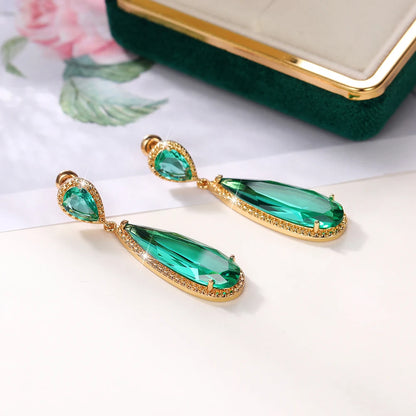 Elegant Green & Purple CZ Water Drop Dangle Earrings for Women – Huitan Luxury Wedding & Party Jewellery