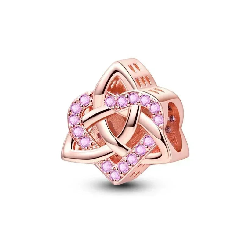 925 Sterling Silver Pink Daisy Flower Spacer Charms – Butterfly, Heart & Bird Beads for DIY Bracelet & Necklace Jewellery