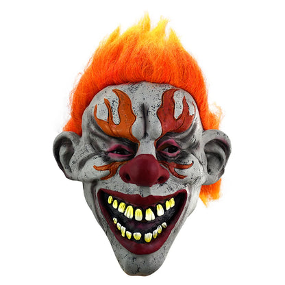 Terrifying Halloween Flame Clown Mask – Realistic Latex Horror Zombie Joker with Wig | Scary Masquerade Party Prop