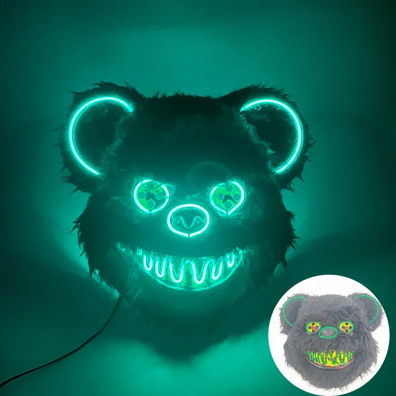 Scary Neon Light Mask – Killer Bear LED Cosplay for Halloween