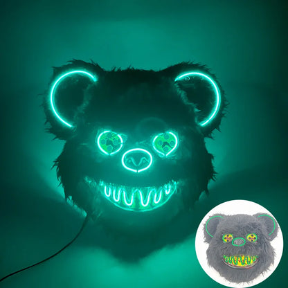 Scary Neon Light Mask – Killer Bear LED Cosplay for Halloween
