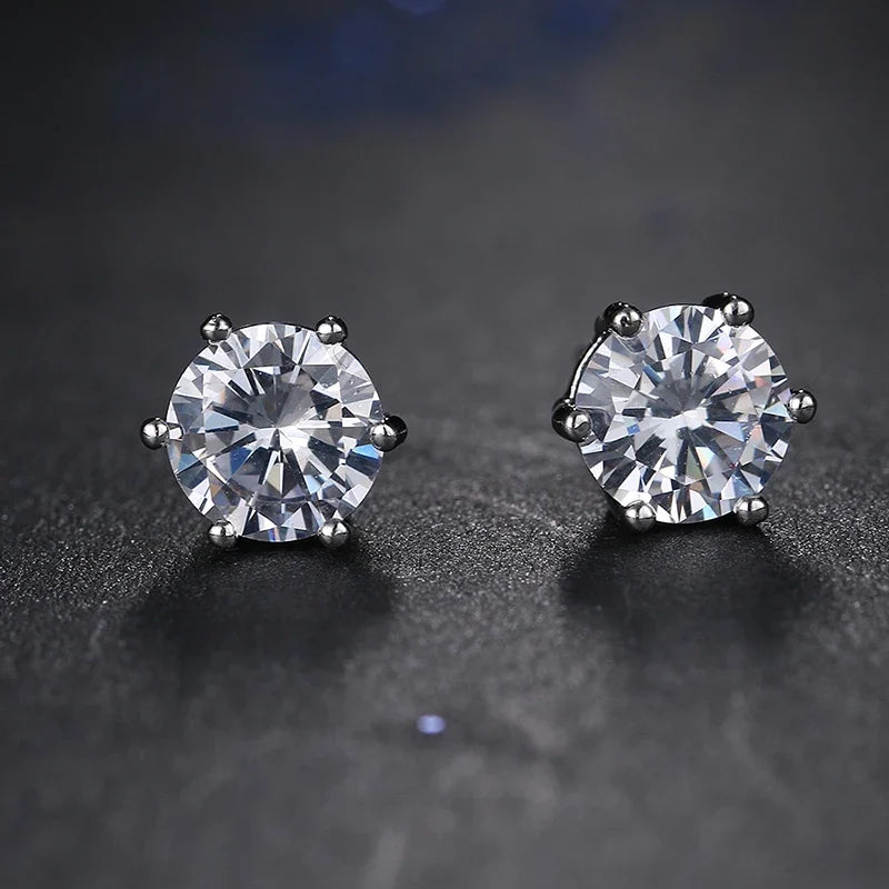 Classic AAA Cubic Zirconia Stud Earrings for Women – White Gold Plated Round Crystal Fashion Jewellery