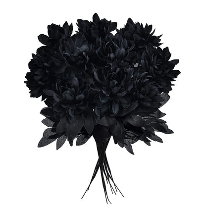 Halloween Black & Burgundy Dahlia Artificial Flowers – Creepy Chic Branch Arrangement for Home & Events