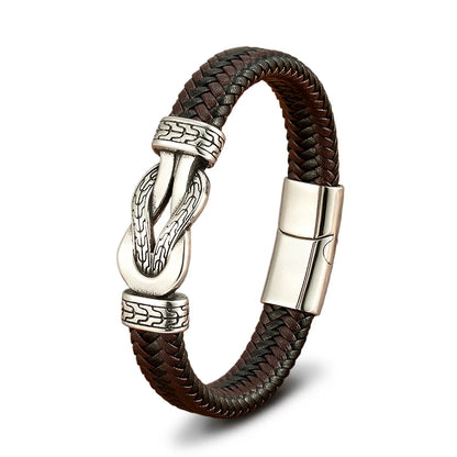XQNI Stainless Steel Bracelets Weave Black/Brown Leahter Magnetic Buckle Rope Jewelry Accessories Bangles Gifts for Men Friend