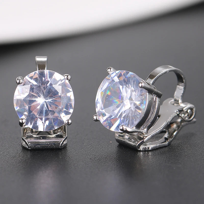 Classic AAA Cubic Zirconia Stud Earrings for Women – White Gold Plated Round Crystal Fashion Jewellery