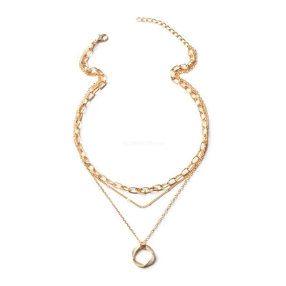 Multilayer Pendant Necklace for Women – Vintage Alloy Circle Star Charm Layered Choker Jewellery