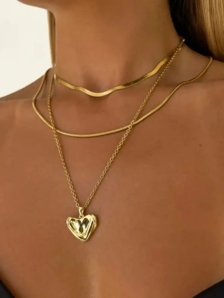 Bls-Miracle Gold Heart-Shaped Multi-Layer Necklace for Women – Trendy Adjustable Chain Y2K Pendant Jewellery