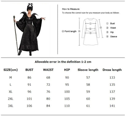 Maleficent Witch Costume Dress – Evil Queen Halloween Outfit with Horns Hat for Women