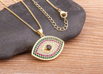 Turkish Evil Eye Pendant Necklace with Colourful Zircon – Unisex Lucky Protection Choker, Classic Gift Jewellery