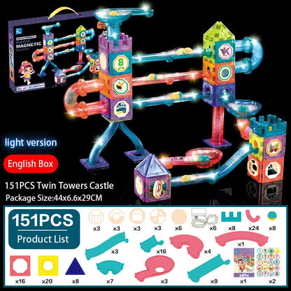 LED Magnetic Blocks Track Building Brick Bead Ball Children Toys Construction Competition Running Pipeline Building Blocks