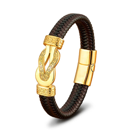 XQNI Stainless Steel Bracelets Weave Black/Brown Leahter Magnetic Buckle Rope Jewelry Accessories Bangles Gifts for Men Friend