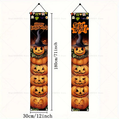 Pumpkin Ghost Trick or Treat Couplets Banner Halloween Party Decorations Porch Sign Indoor Outdoor Wall Hanging Background