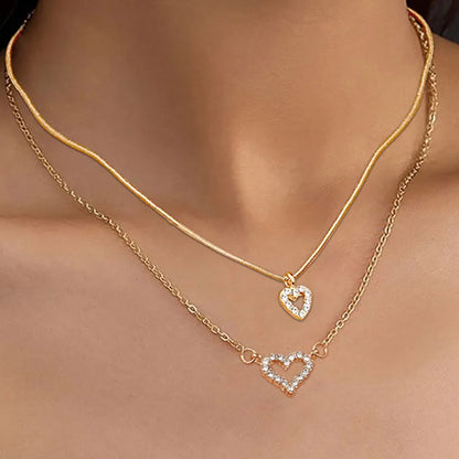 Bls-Miracle Gold Heart-Shaped Multi-Layer Necklace for Women – Trendy Adjustable Chain Y2K Pendant Jewellery