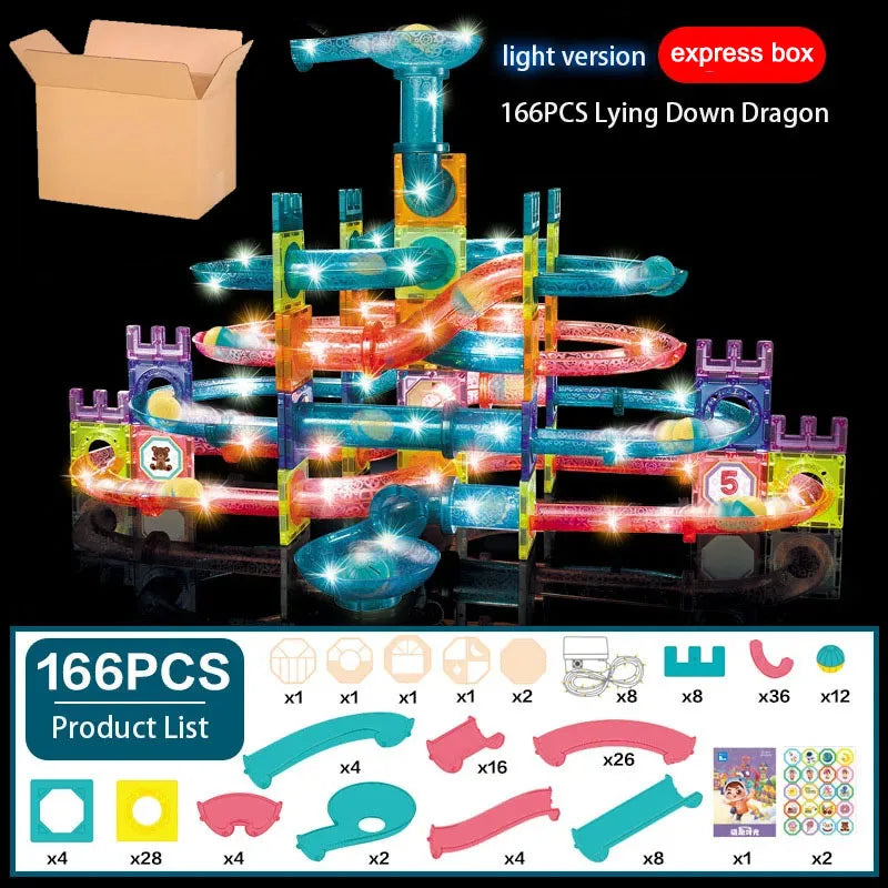 LED Magnetic Blocks Track Building Brick Bead Ball Children Toys Construction Competition Running Pipeline Building Blocks