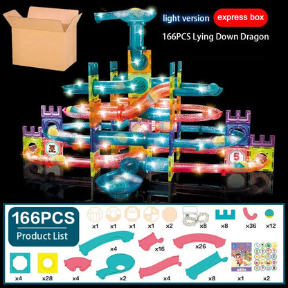 LED Magnetic Blocks Track Building Brick Bead Ball Children Toys Construction Competition Running Pipeline Building Blocks