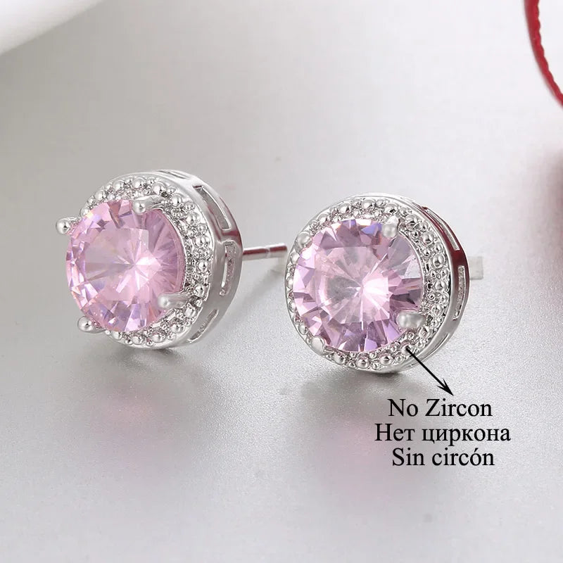 Classic AAA Cubic Zirconia Stud Earrings for Women – White Gold Plated Round Crystal Fashion Jewellery