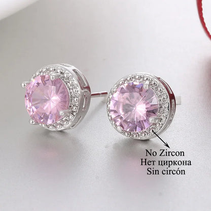 Classic AAA Cubic Zirconia Stud Earrings for Women – White Gold Plated Round Crystal Fashion Jewellery
