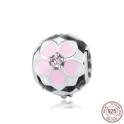 925 Sterling Silver Pink Daisy Flower Spacer Charms – Butterfly, Heart & Bird Beads for DIY Bracelet & Necklace Jewellery