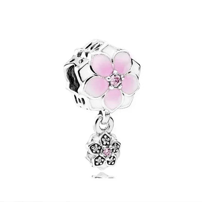 925 Sterling Silver Pink Daisy Flower Spacer Charms – Butterfly, Heart & Bird Beads for DIY Bracelet & Necklace Jewellery