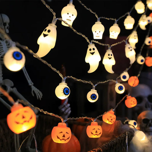 Halloween LED String Lights – Pumpkin, Skull & Eyeball Lanterns, Trick or Treat Horror Decoration 2025