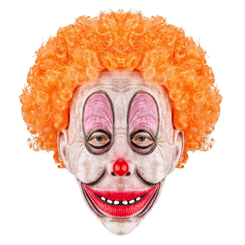Terrifying Halloween Flame Clown Mask – Realistic Latex Horror Zombie Joker with Wig | Scary Masquerade Party Prop