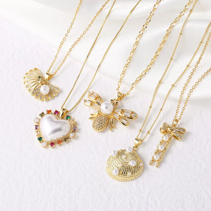 ASJEWELRY White Pearl Shell Bee & CZ Crystal Heart Necklace for Women – Elegant Zircon Jewellery Gift