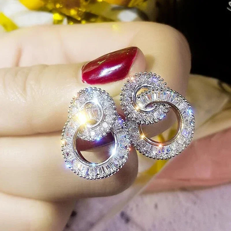 Classic AAA Cubic Zirconia Stud Earrings for Women – White Gold Plated Round Crystal Fashion Jewellery