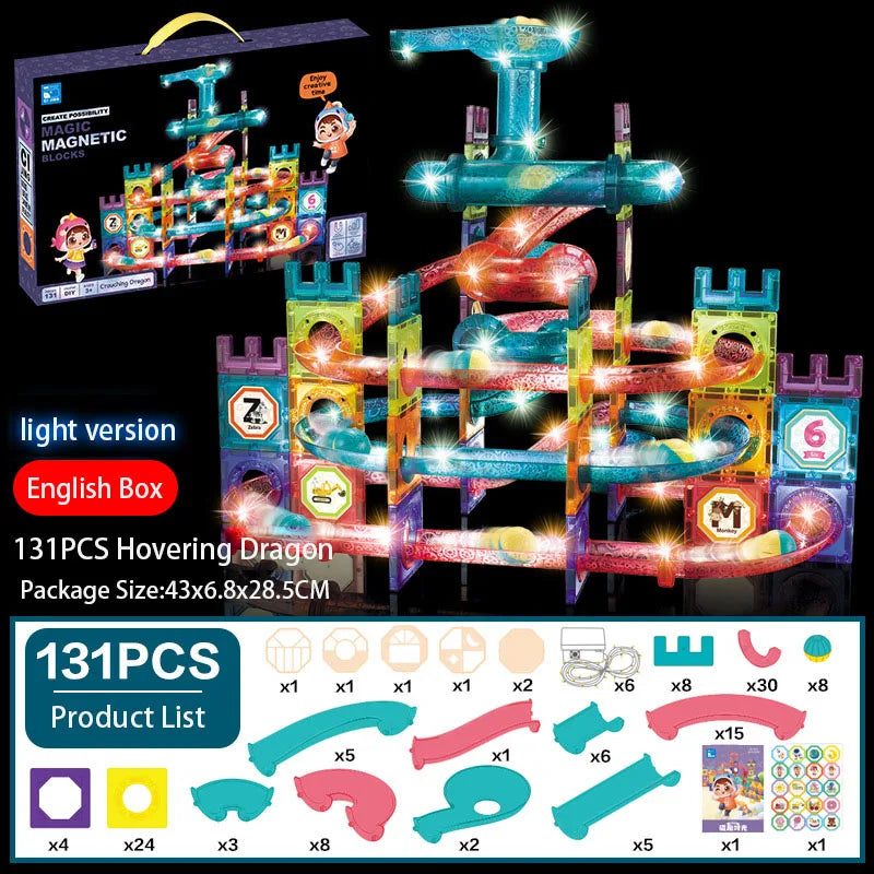 LED Magnetic Blocks Track Building Brick Bead Ball Children Toys Construction Competition Running Pipeline Building Blocks
