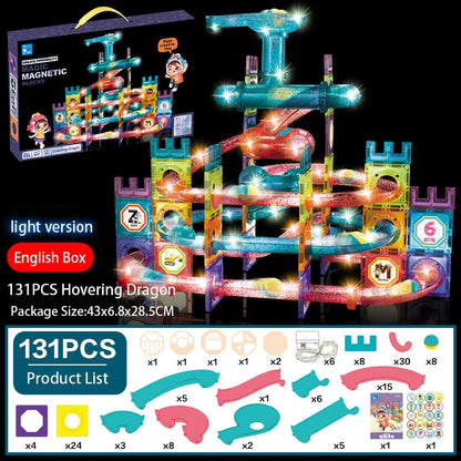 LED Magnetic Blocks Track Building Brick Bead Ball Children Toys Construction Competition Running Pipeline Building Blocks