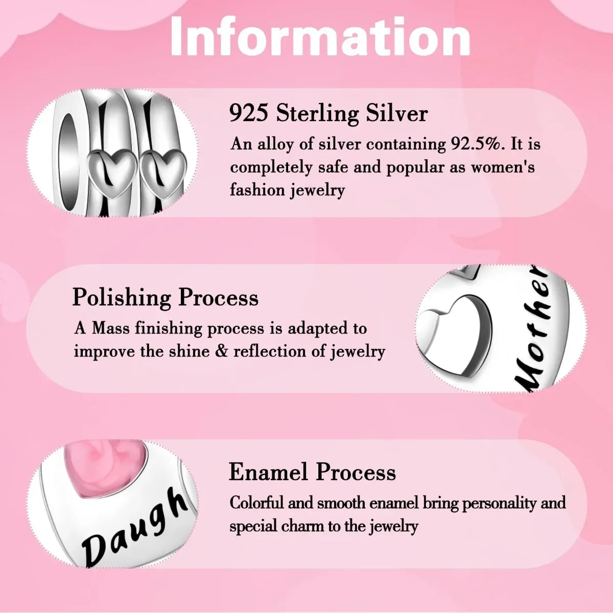 925 Sterling Silver Pink Daisy Flower Spacer Charms – Butterfly, Heart & Bird Beads for DIY Bracelet & Necklace Jewellery