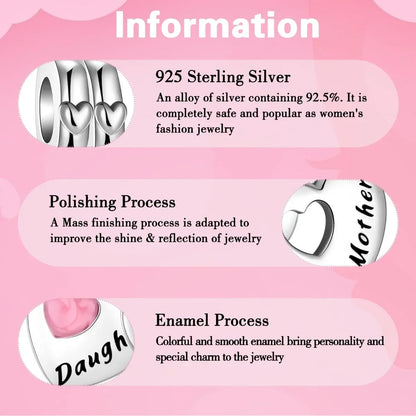 925 Sterling Silver Pink Daisy Flower Spacer Charms – Butterfly, Heart & Bird Beads for DIY Bracelet & Necklace Jewellery